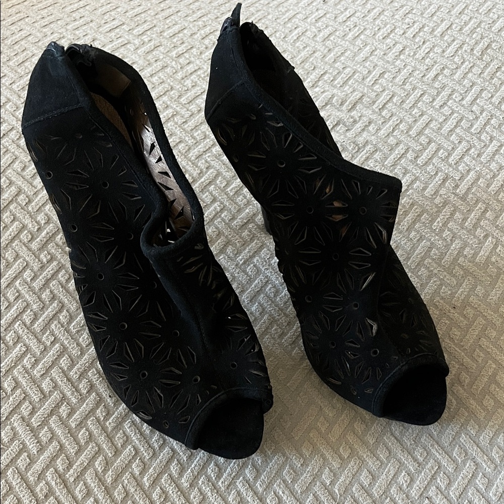 N.Y.L.A. Black Peep-Toe Ankle Booties